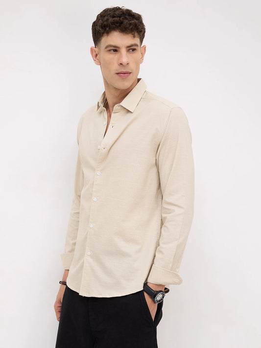 Bisque Beige Micro Square Textured Shirt