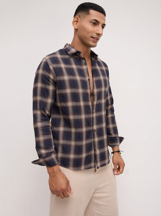 Deep Cocoa  Contrast Windowpane Checks Shirt
