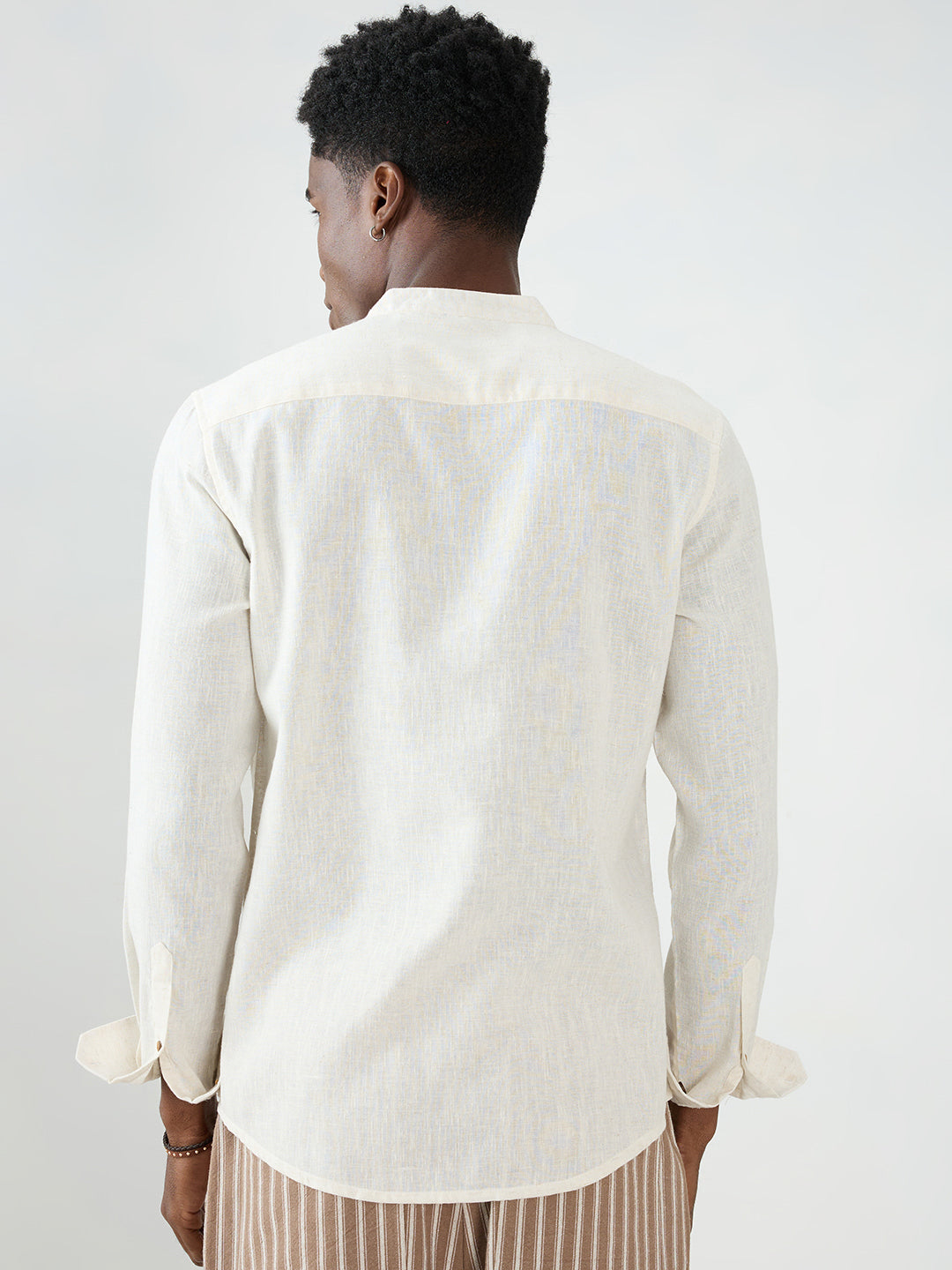 Cream Fine Slub Textured Sheer Kurta
