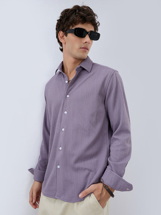 Heather Purple Matrix Weave Knitted Shirt