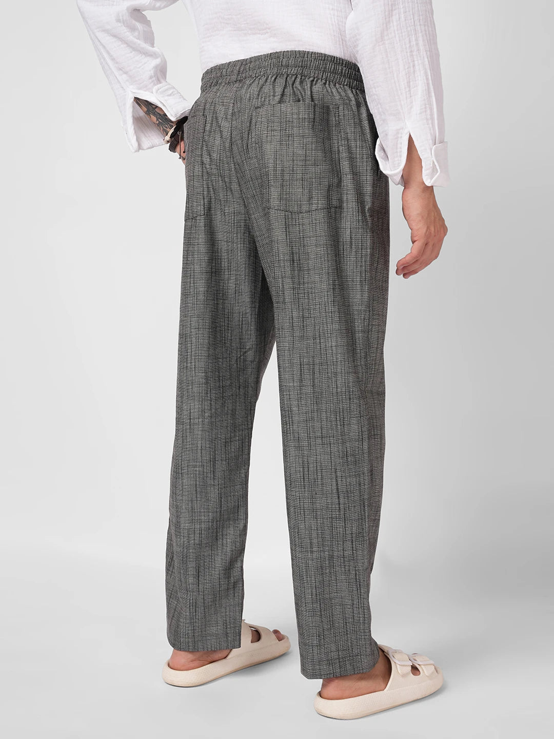 Grey & Black Micro Textured Tapered Trousers