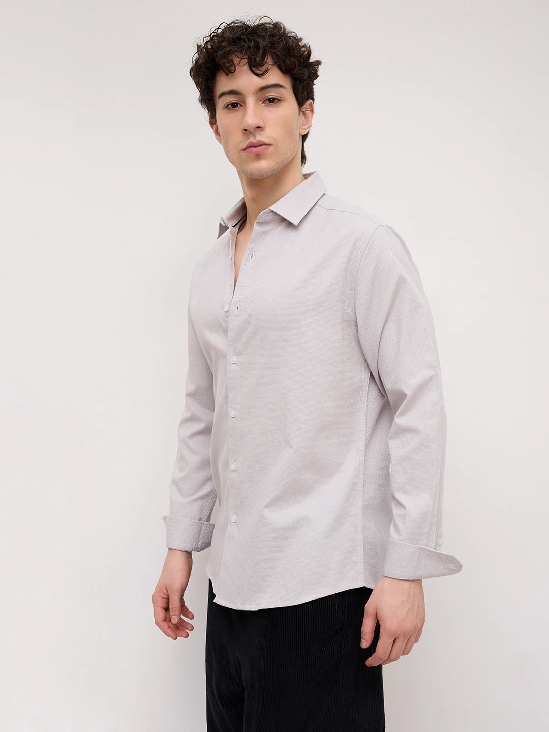 Grey Micro Basket Weave Shirt