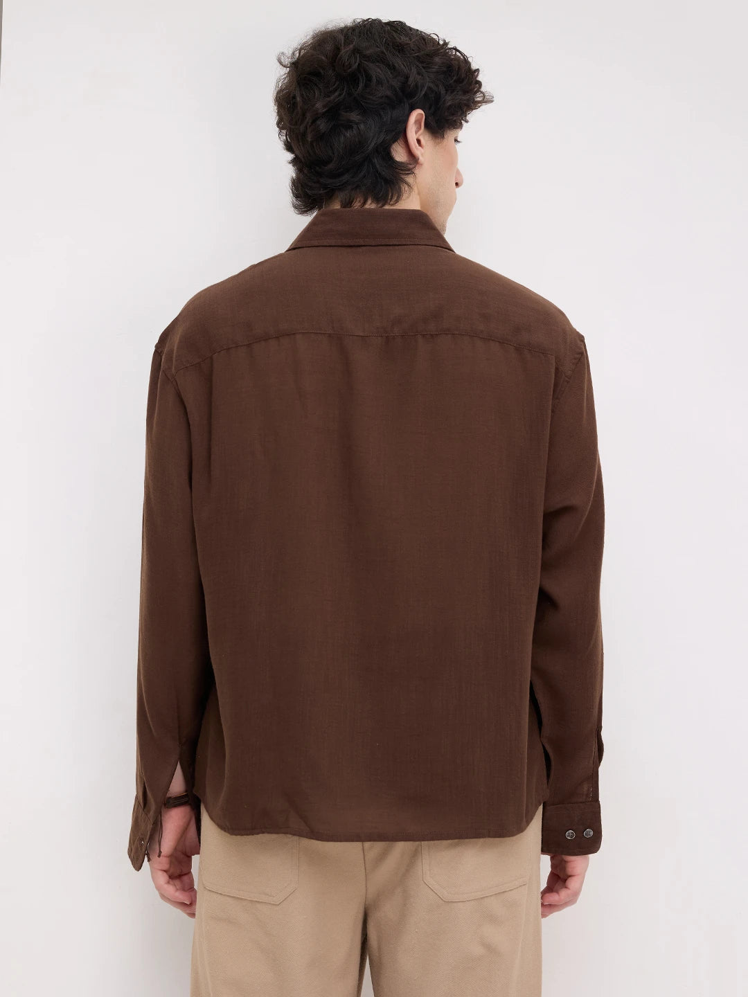 Classic Coffee Brown Boxy Fit Crop Shirt