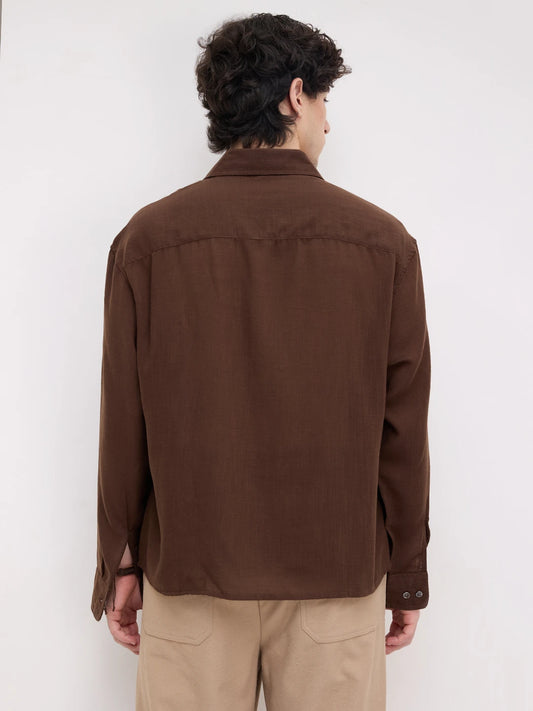 Classic Coffee Brown Boxy Fit Crop Shirt