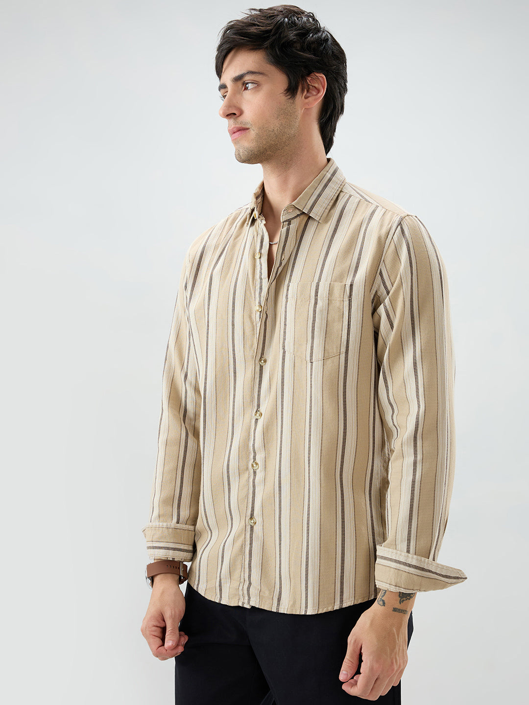 Retro Vibe Beige Stripes Shirt