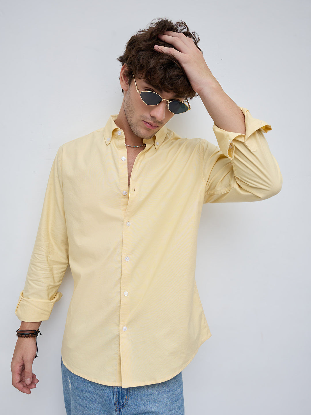 Butter Yellow Button-Down Collar Business Shirt