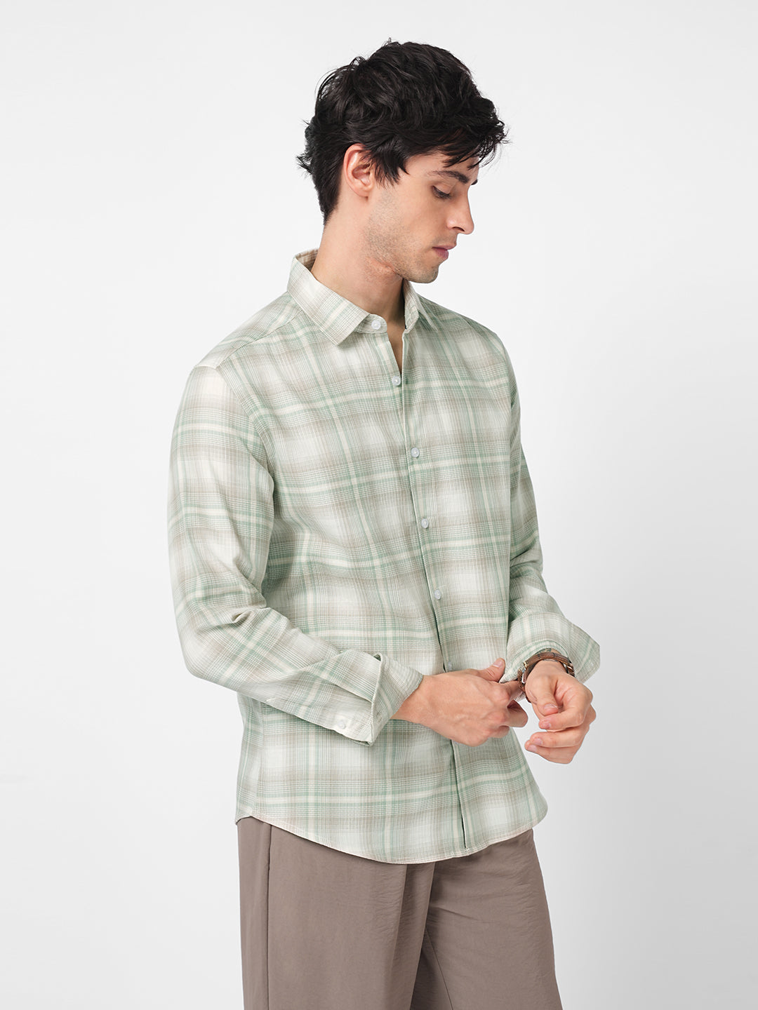 Premium Soft Sage Fine Checks Shirt