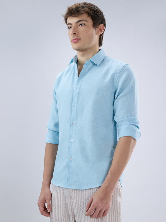Sky Blue Slub Textured Shirt