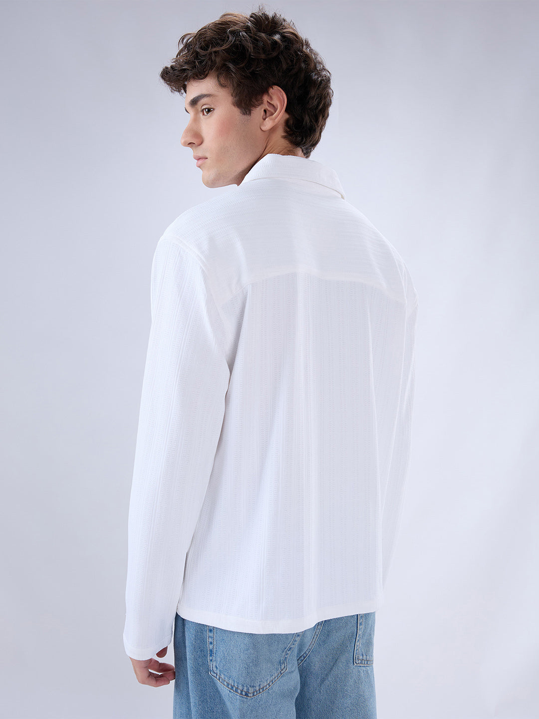 Snow White Micro Weave Knitted Oversized Polo Shirt