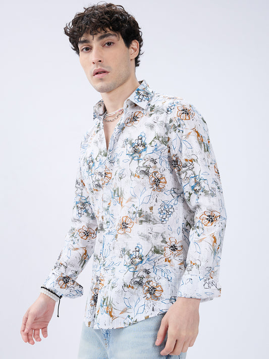 Floral Rush White Checks Canvas Luxe Shirt