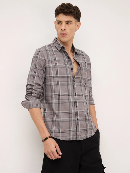 Fossil Grey & Black Tartanique Checkered Shirt