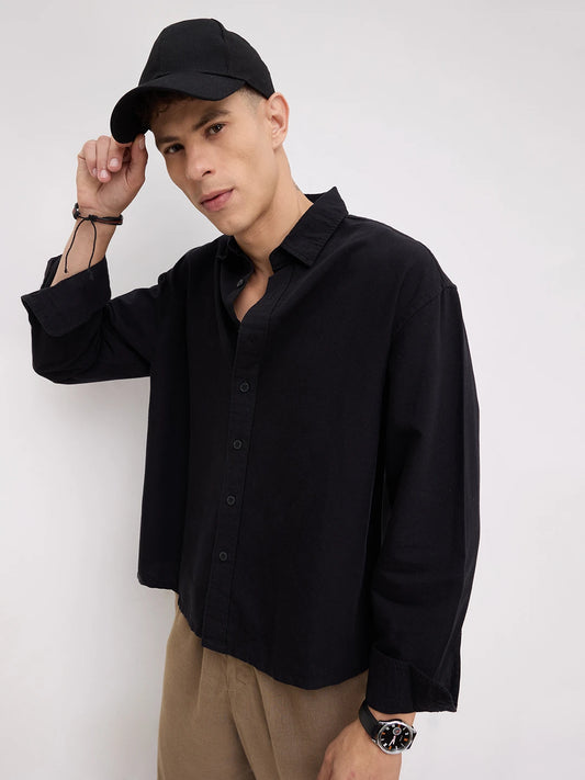 Timeless Tensil Black Boxy Fit Crop Shirt