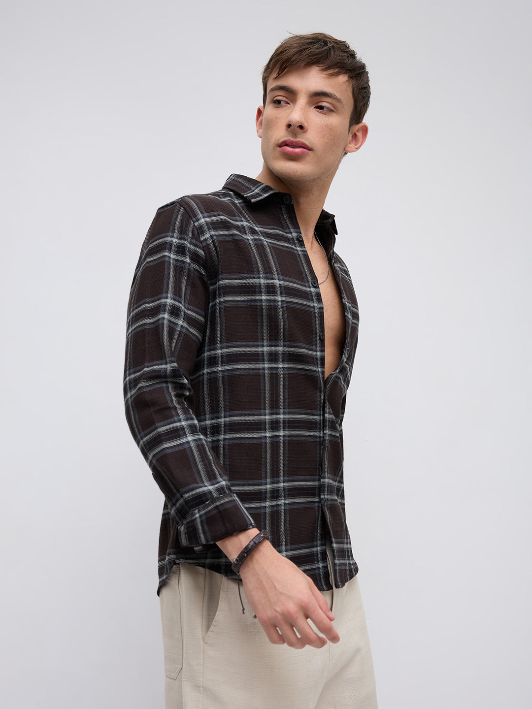 Brown & White Contrast Bold Checks Shirt