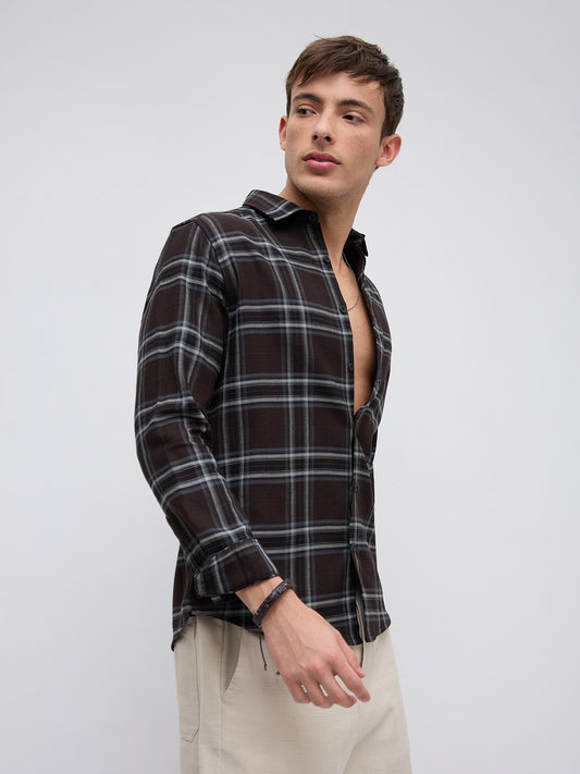 Brown & White Contrast Bold Checks Shirt