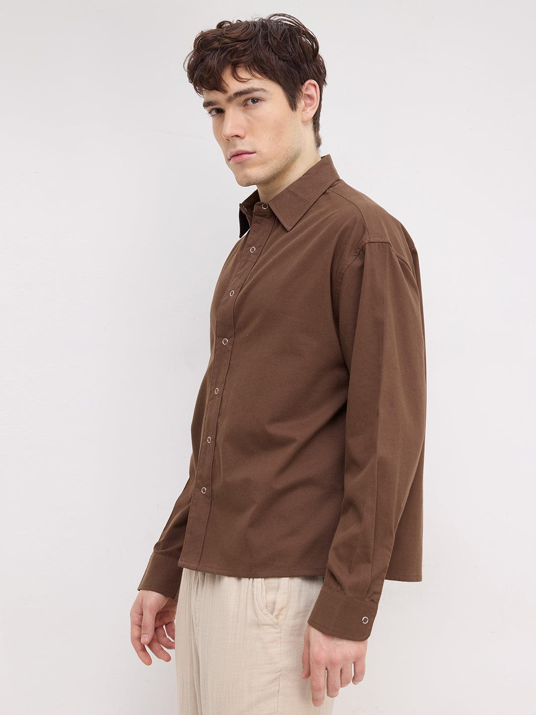 Luxe Chocolate Brown Cord Boxy Fit Crop Shirt