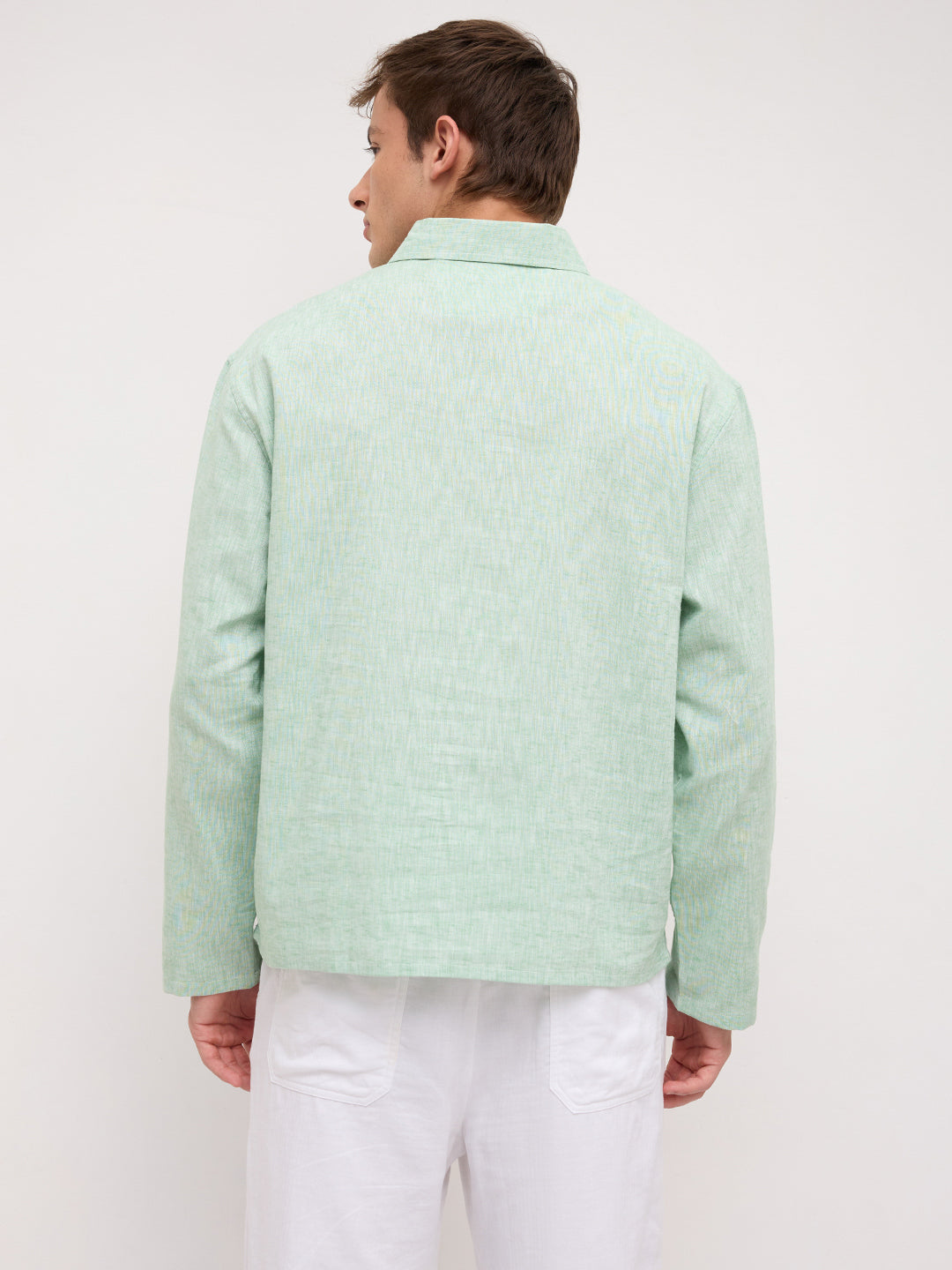 Seafoam Green Melange Textured Center Seam Oversized Polo Shirt