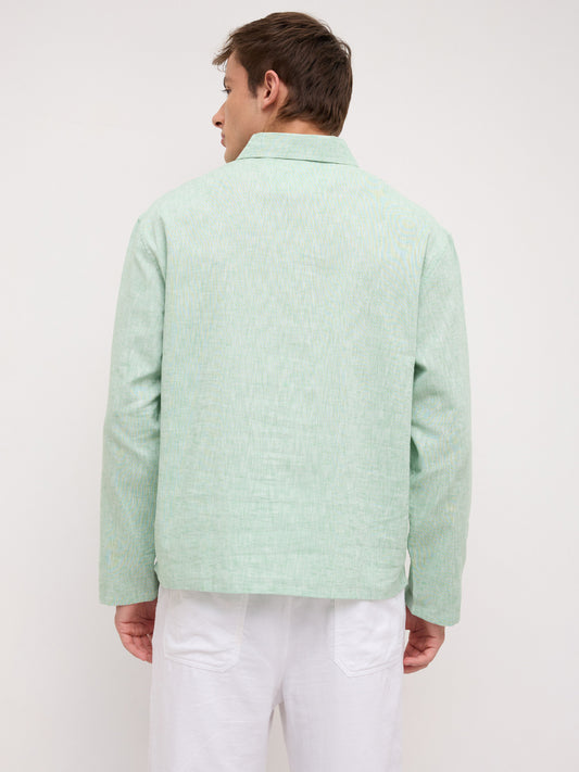 Seafoam Green Melange Textured Center Seam Oversized Polo Shirt