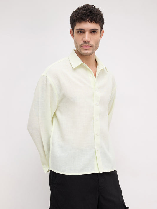 Soft Willow Mist Sheer Weave Boxy Fit Crop Shirt