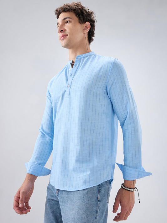 Baby Blue Ladder Striped Subtle Textured Kurta