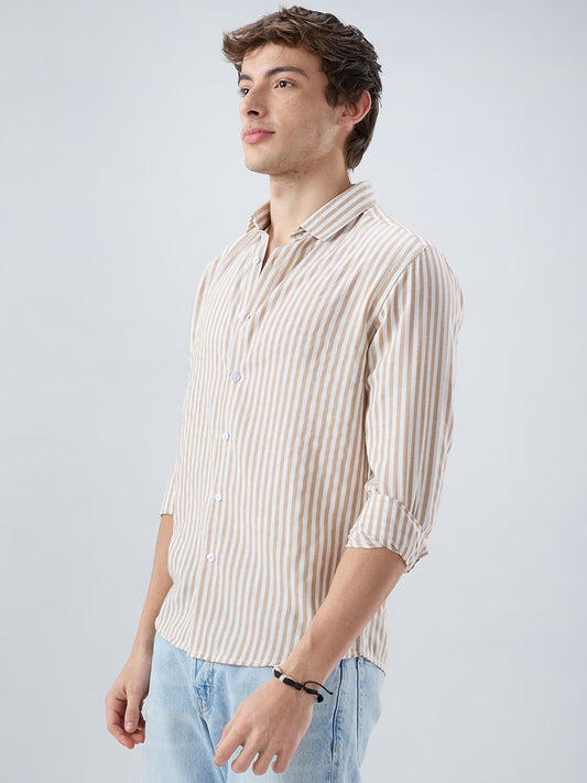 Classic Brown Candy Striped Vacation Shirt