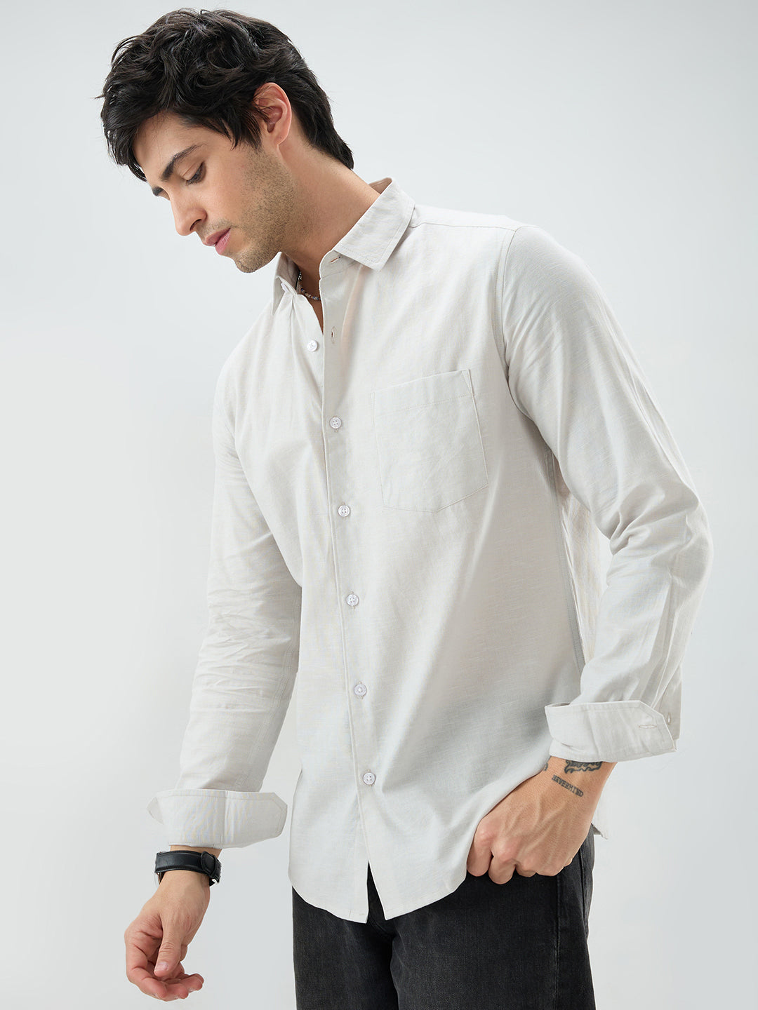 Grey Slub Textured Everyday Shirt