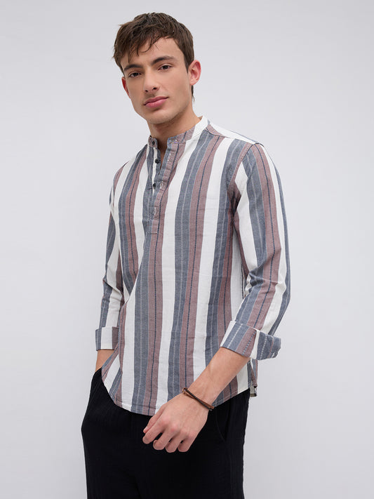 Refined White & Grey Broad Striped Kurta
