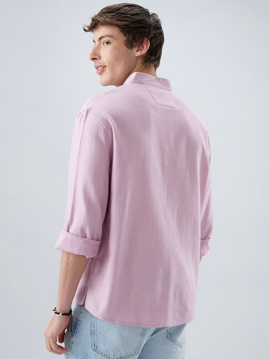 Powder Blush Pink Minimal Twill Textured Stand Collar Oversized Shirt