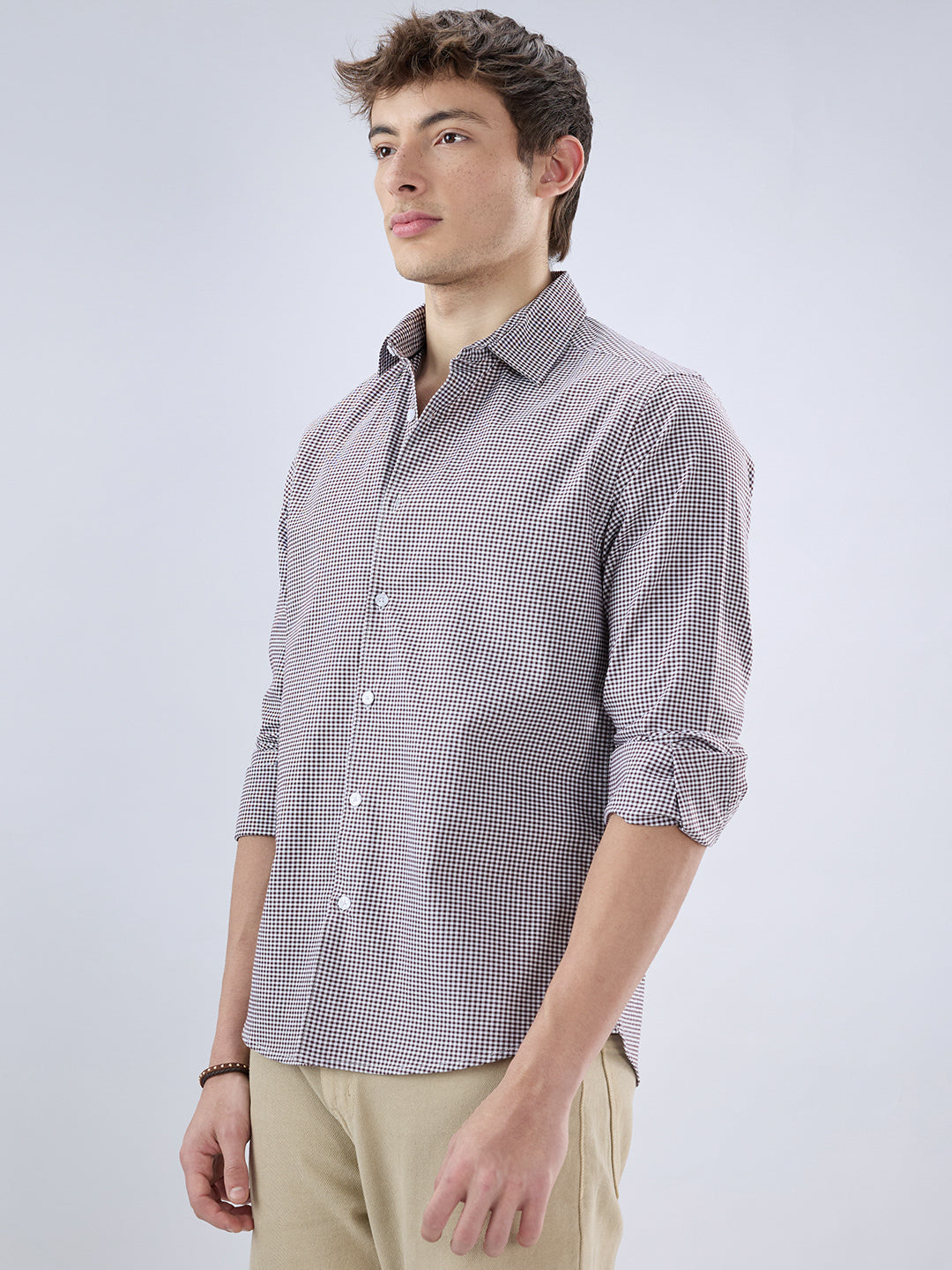 Brunette Brown & White Tiny Checkered Oxford Shirt