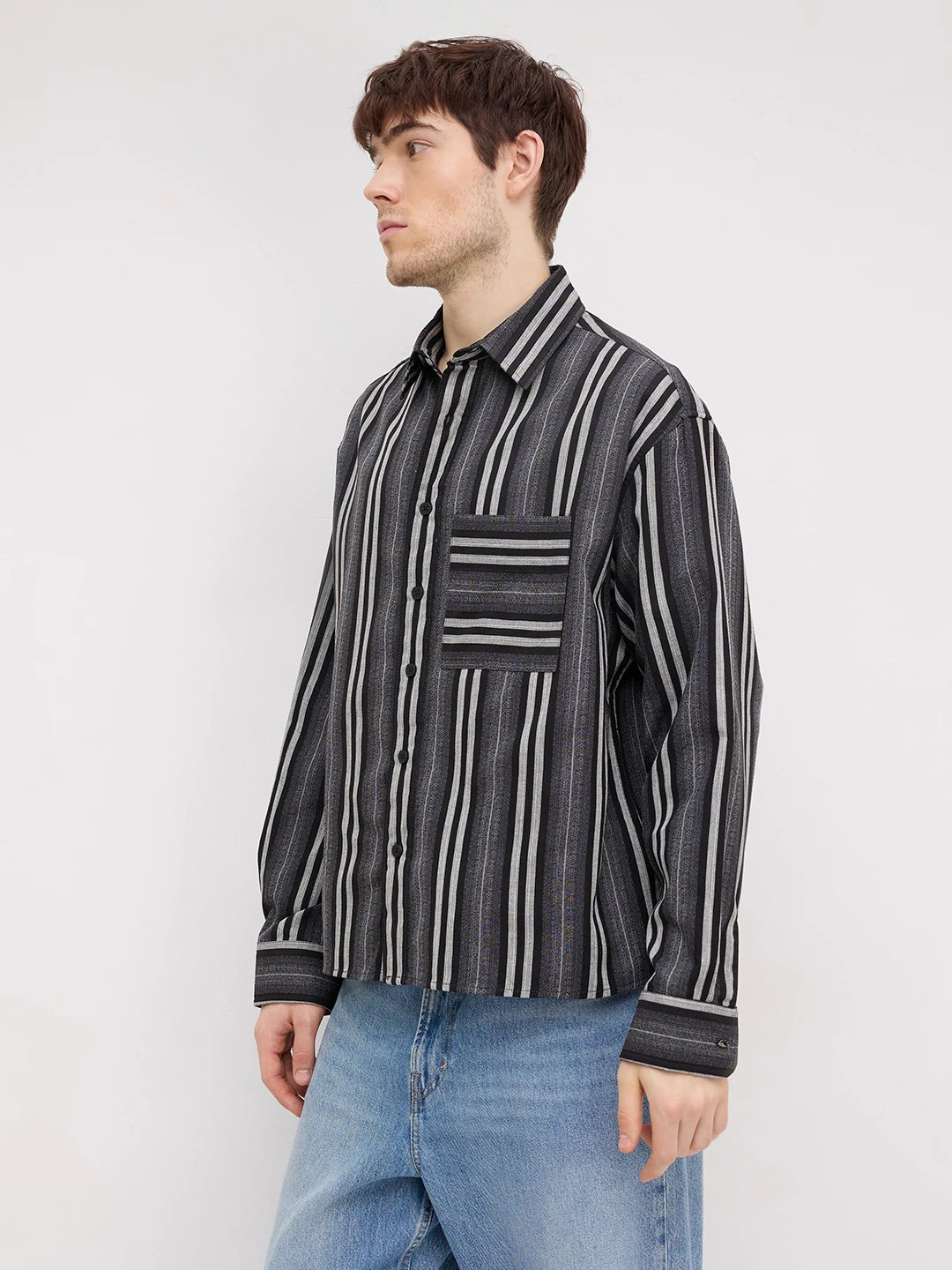 Artisan Monochrome Striped Boxy Fit Crop Shirt