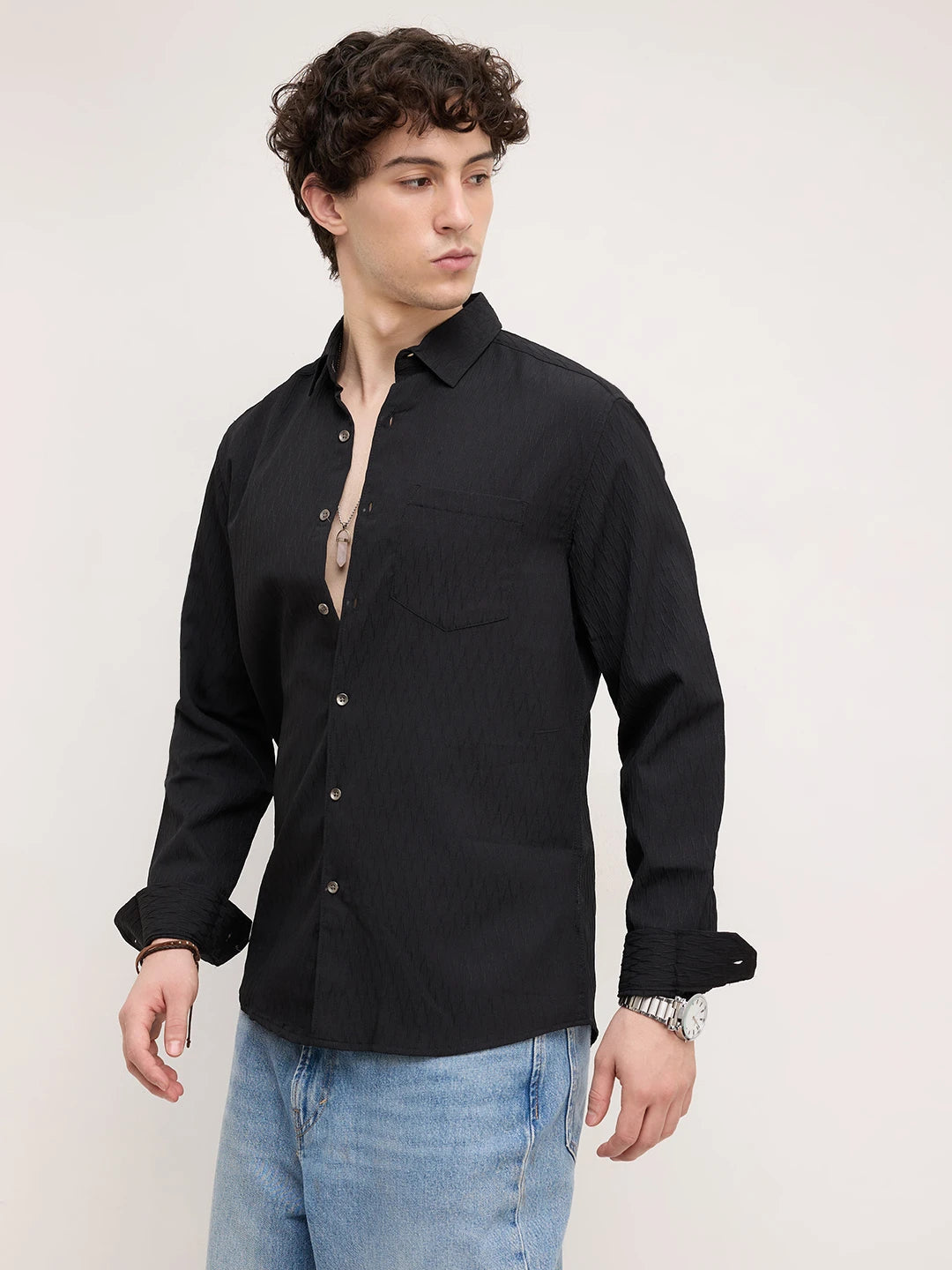Black Noir Grid Luxe Evening Shirt
