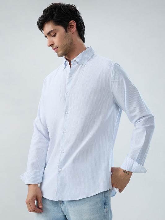 Ice Mist Blue Fine Striped Button-Down Collar Business Shirt