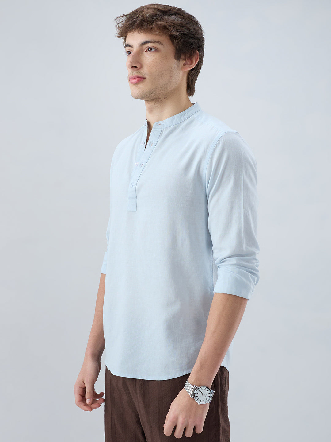 Premium Sky Blue Slub Textured Linen Blend Kurta
