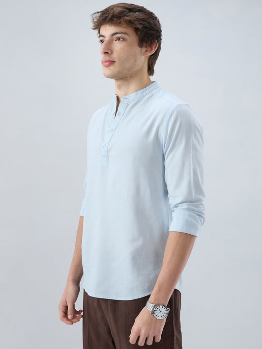Premium Sky Blue Slub Textured Linen Blend Kurta