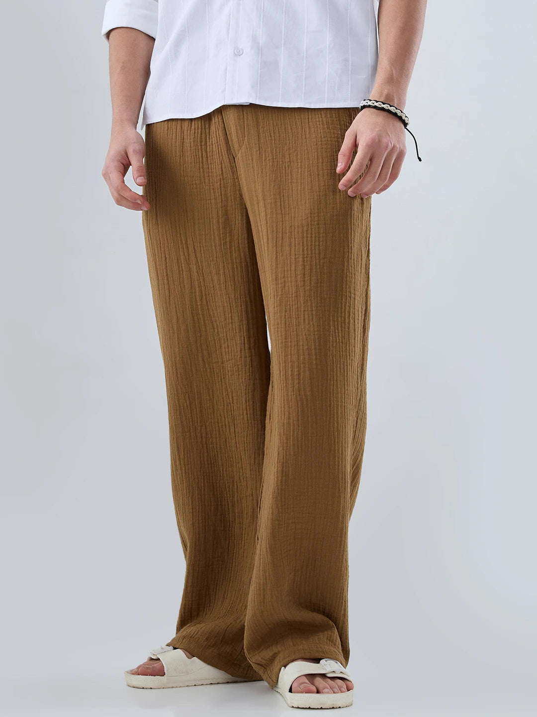 Sepia Brown Double Cloth Straight Fit Trousers
