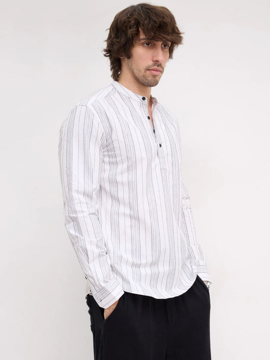 Monochrome Fine Threadwork Striped Kurta