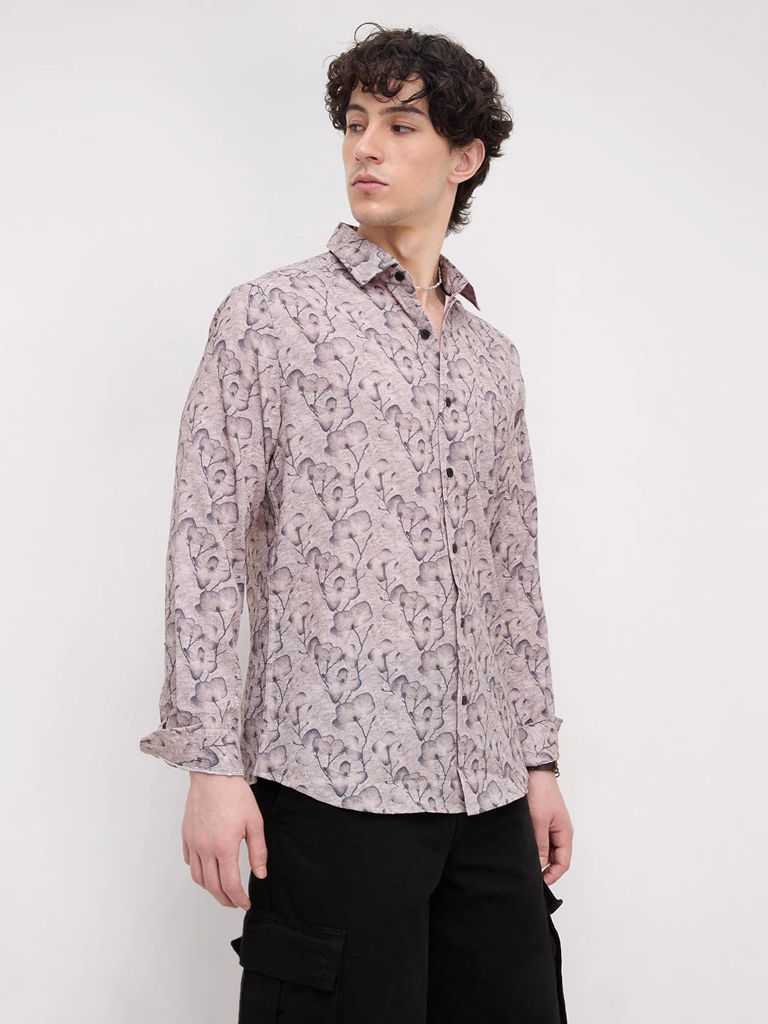 Artistic Floral Grey Printed Shirt