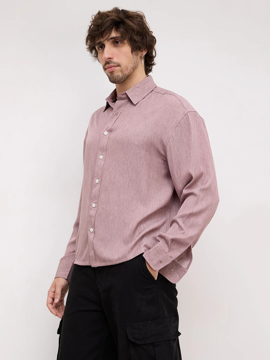 Rich Rustic Brown Softgrain Weave Boxy Fit Crop Shirt