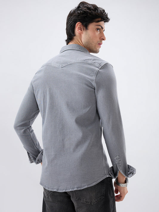 Vintage Grey Denim Double Pocket Overshirt