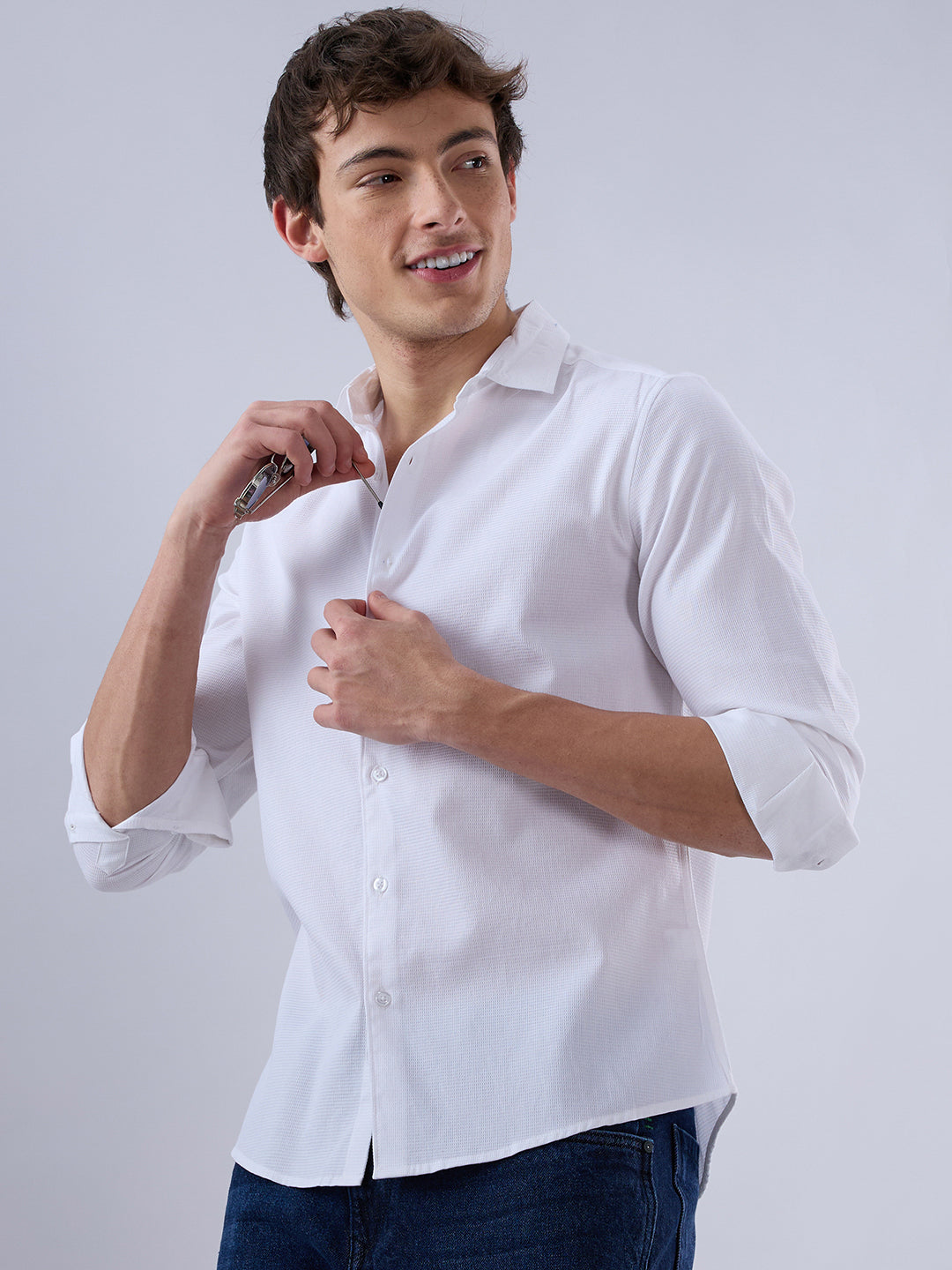 Snow White Minimal Textured Shirt