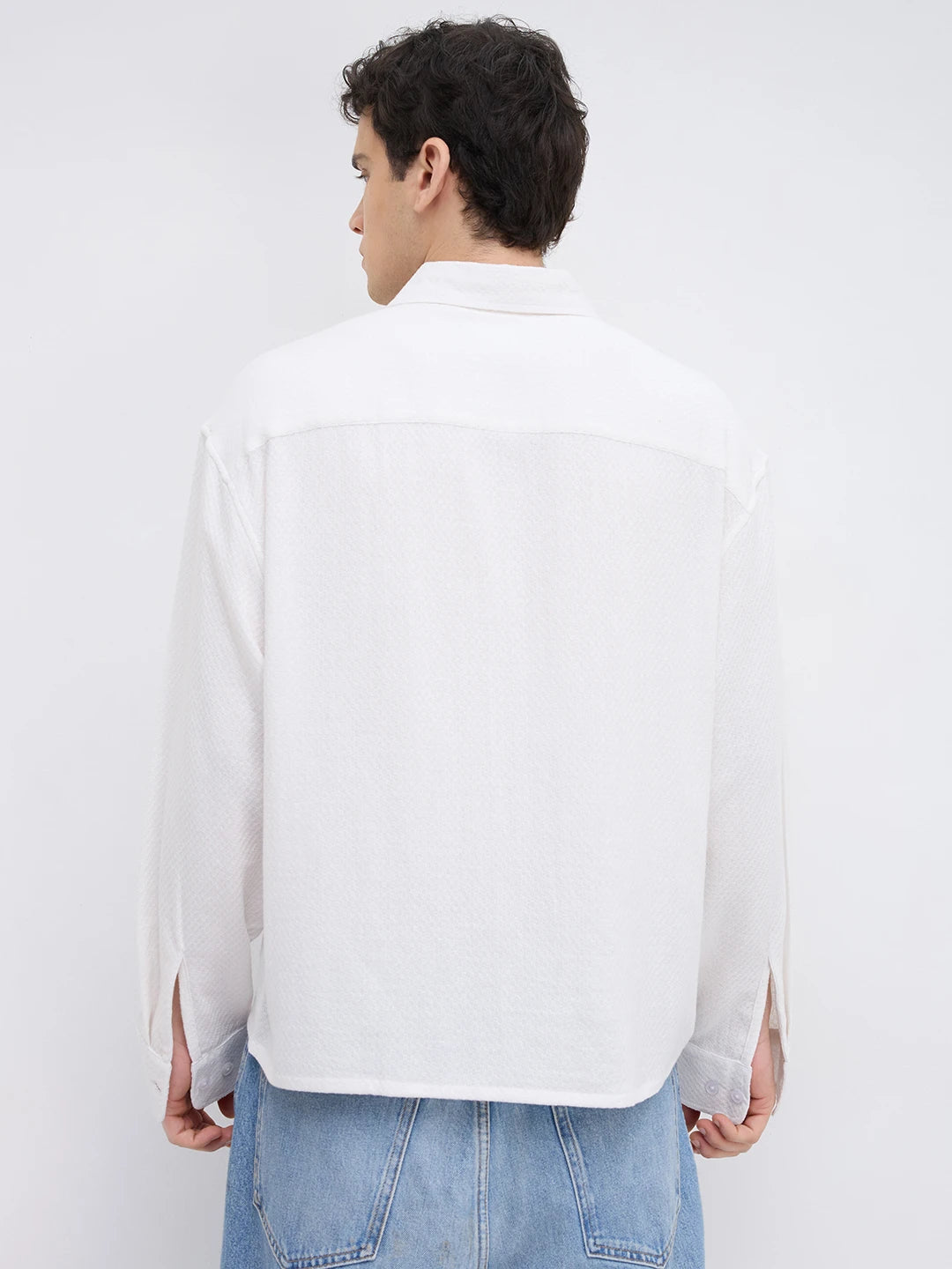 Frost White Diamond Textured Boxy Fit Crop Shirt