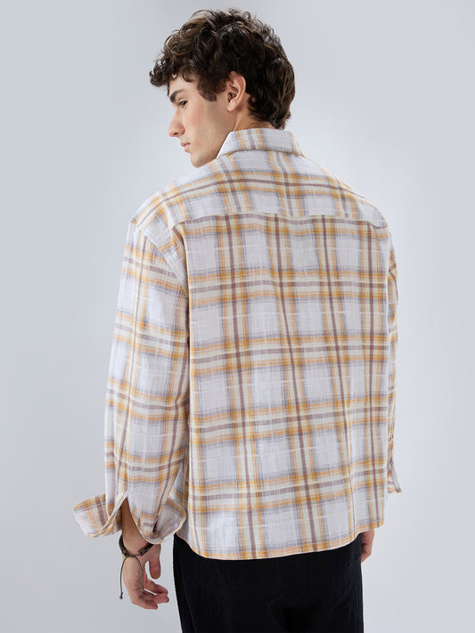 Premium Suncrest Plaid Textured Checks Boxy Fit Crop Shirt