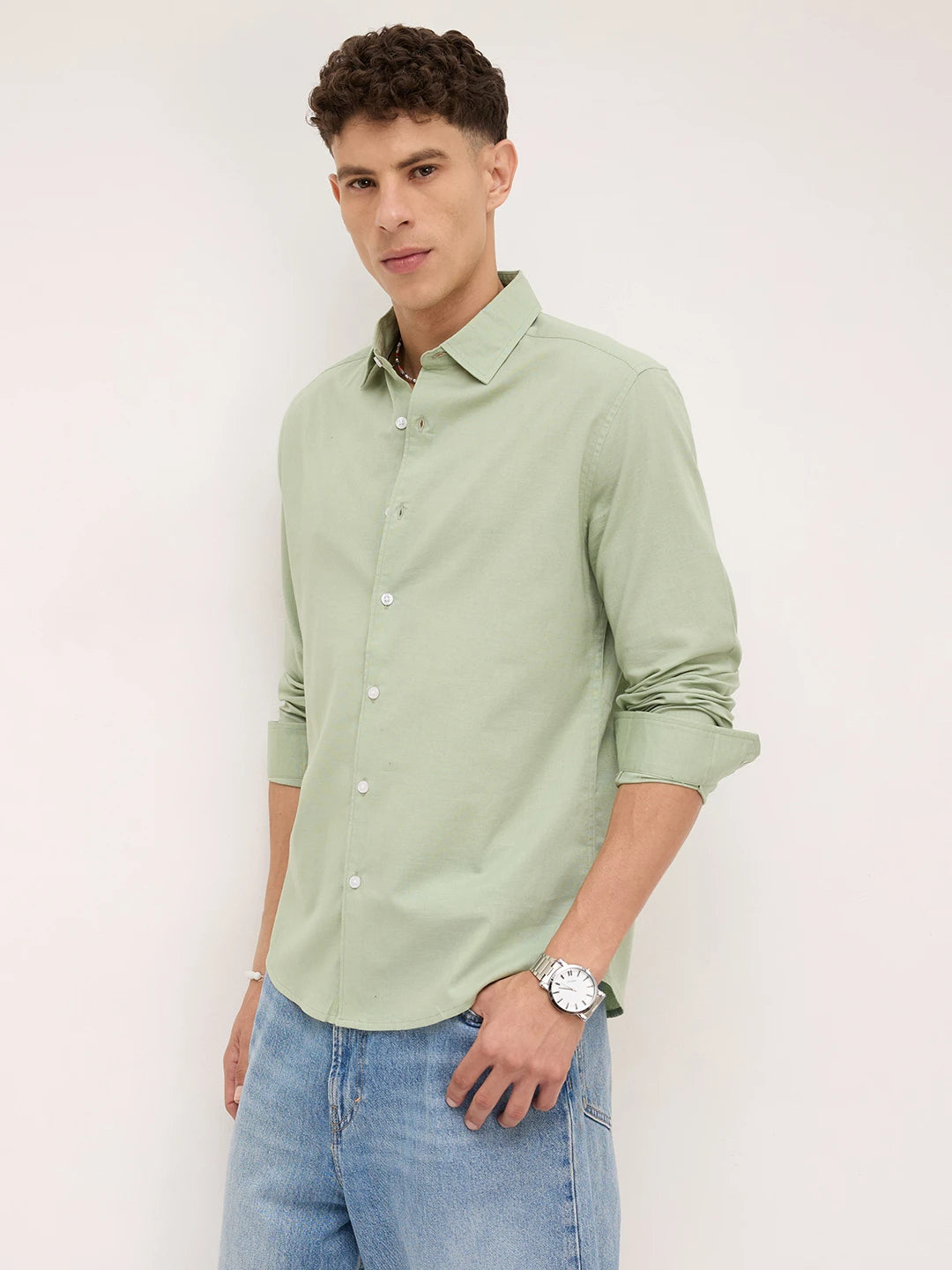 Pistachio Green Fine Textured Shirt