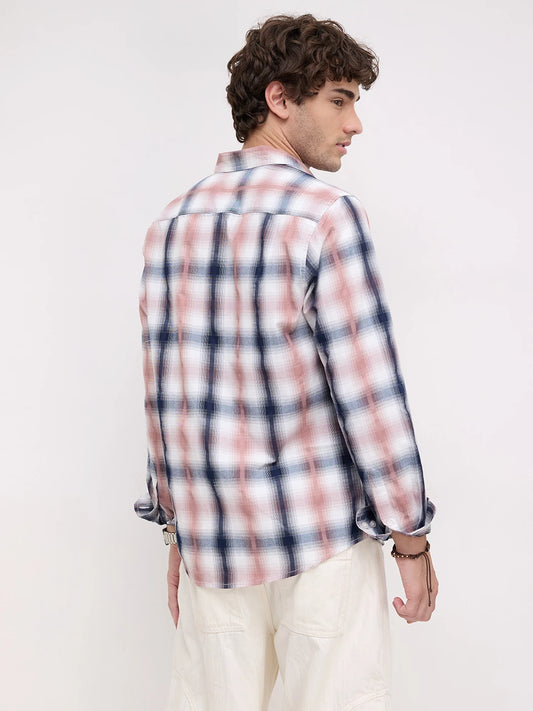 Premium Navy & Pink Textured Plaid Checks Shirt