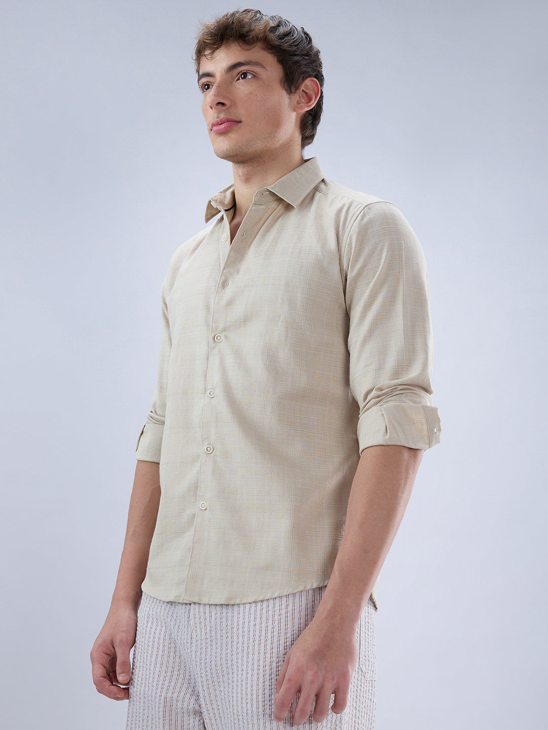 Bone Beige Textured Weave Shirt