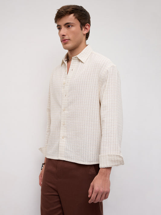 Dessert Loom Sheer Checks Boxy Fit Crop Shirt