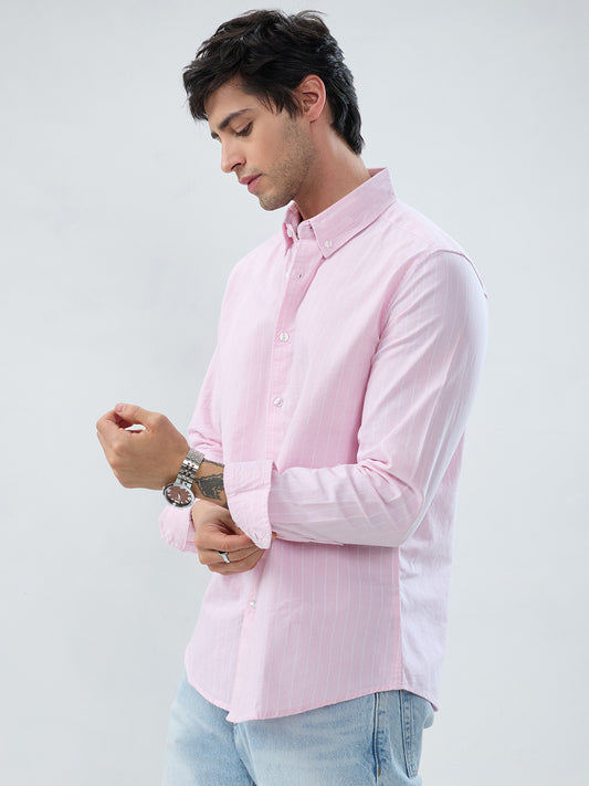 Pastel Pink Refined Pinstripe Oxford Button-Down Business Shirt
