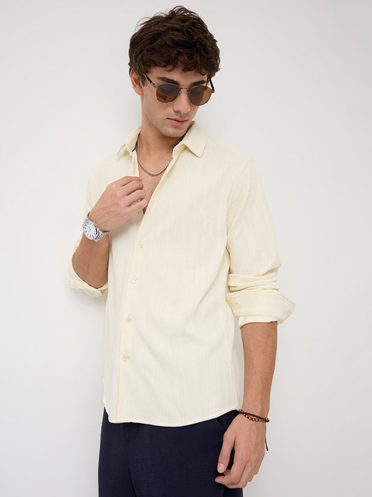 Cream Matrix Weave Knitted Shirt
