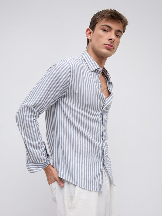 Ash Grey Candy Striped Vacation Shirt