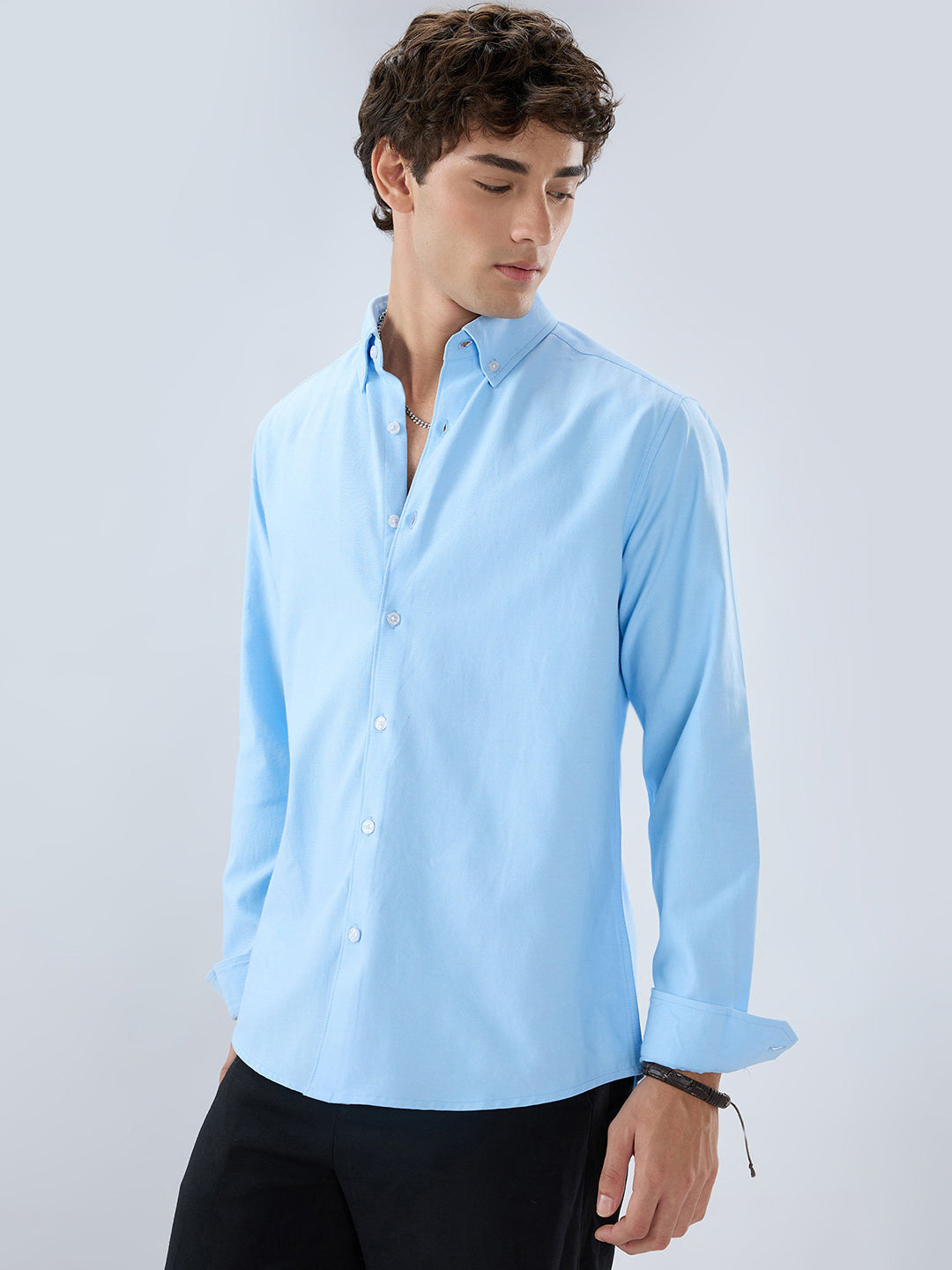 Solid Sky Blue Smooth Finish Oxford Shirt