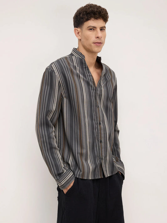 Arctic Breeze Honeycomb Grid Weave Mandarin Shirt